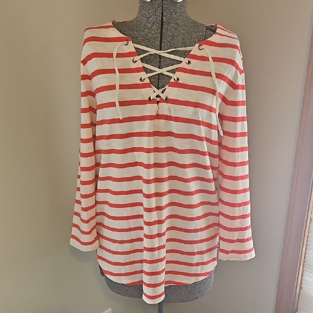 Old Navy striped lace up top